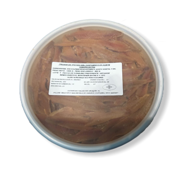 Trozos de Anchoa del Cantábrico. Tarrina de 1kg